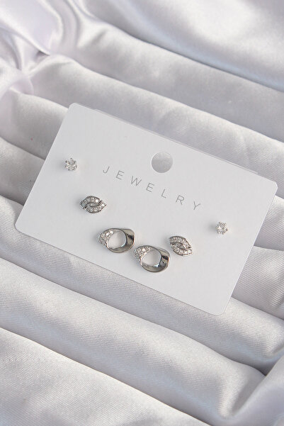 Clariss Brass Silver Color Zircon Stone Leaf Model Earring Set -Kp-0940