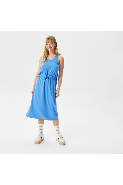 Lacoste Kadın Loose Fit Kolsuz V Yaka Mavi Elbise