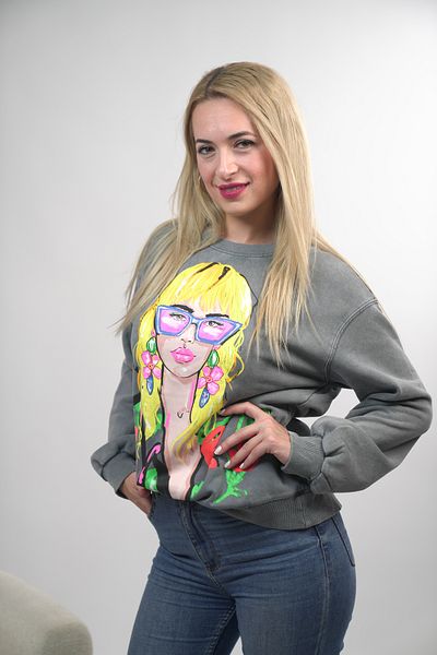 msm fashion Hanorac oversize pentru damă - decolteu, imprimat și înălțat