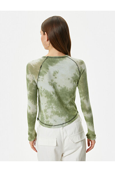 Koton Διχτυωτό T-Shirt College με στάμπα με βαμβακερά σχέδια με μακρυμάνικο βαμβακερή λεπτή εφαρμογή