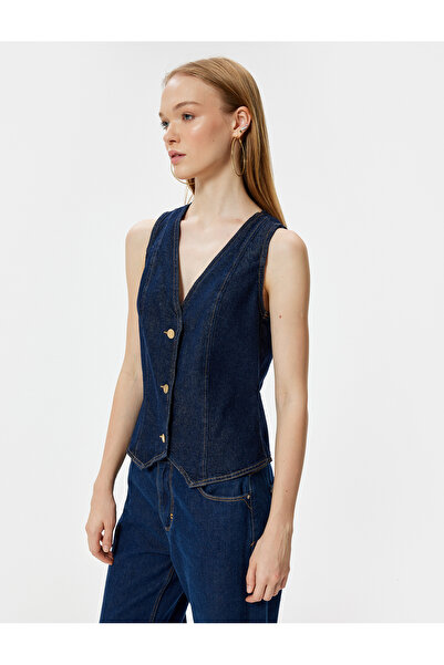 Koton Kot Yelek Düğmeli V Yaka Kolsuz Dikiş Detaylı