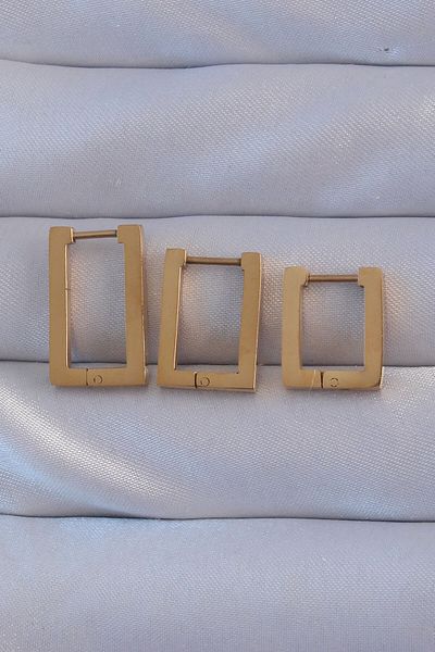 Mu Art Ahşap 316L Steel Gold Color Rectangular Earring Set