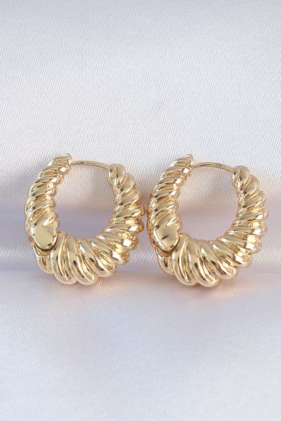 roztomily Brass Color Serrated Detail Curved Hoop Earrings