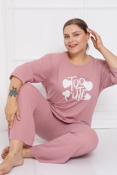 FAMES PİJAMA Ribbed Camisole Cotton Spanish Leg New Season Plus Size Home Wear