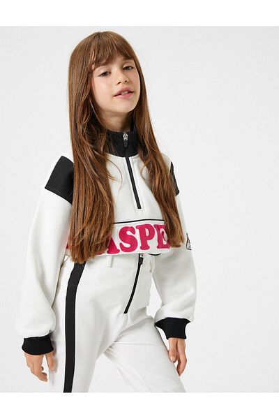 Koton Sweatshirt High Collar Half Zipper Long Sleeve Printed Color Contrast