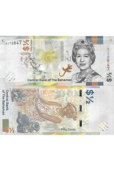 3Alp Koleksiyon BAHAMA 50 CENT, 1/2 DOLAR, 2019, P#A77, ÇİL, KRALİÇE, II. ELİ...