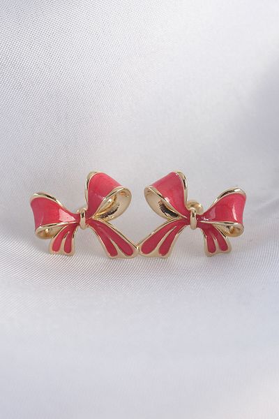SeyCey.co Brass Pink Color Bow Earrings