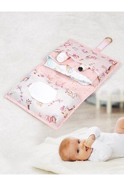 alas ev tekstil حقيبة العناية بتغيير الحفاضات باللون الوردي للفتيات الصغيرات