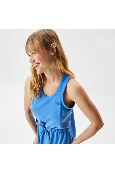 Lacoste Kadın Loose Fit Kolsuz V Yaka Mavi Elbise
