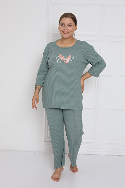 FAMES PİJAMA Ribbed Camisole Cotton Spanish Leg New Season Plus Size Home Wear