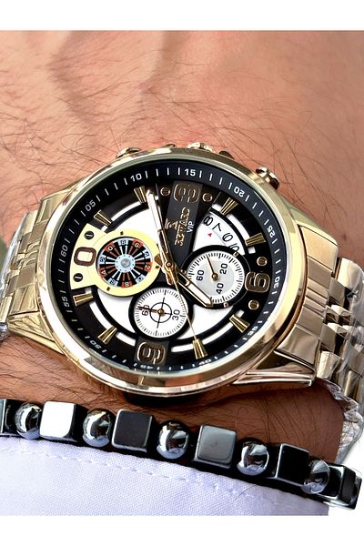 Ferrucci Gold Color Function Roulette Function Steel Cord Men's Wrist Watch + Bracelet