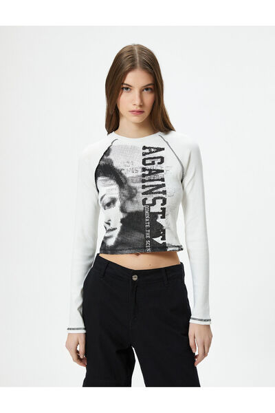 Koton Μακρυμάνικο μπλουζάκι με φωτογραφία με στάμπα με λαιμόκοψη και βαμβακερή λεπτή εφαρμογή