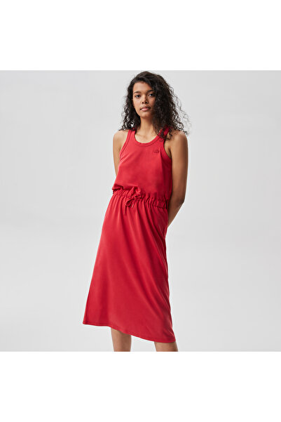 Lacoste Kadın Loose Fit Kolsuz V Yaka Kırmızı Elbise