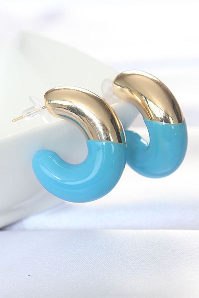Mu Art Ahşap Ccb Blue Gold Double Color Earrings