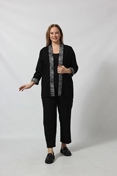 Moda Berray Parlak Detaylı Garnili Büyük Beden Blazer Ceket