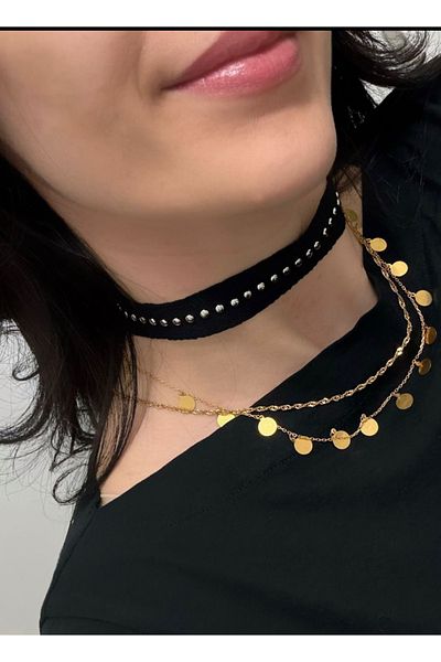 SmY Bag Black Metal Detailed Design Choker - with Adjustable Chain
