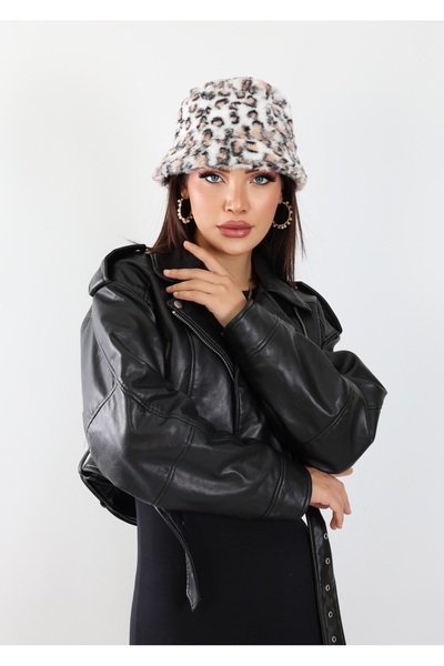 Lupin قبعة دلو من القطيفة على شكل جلد الفهد