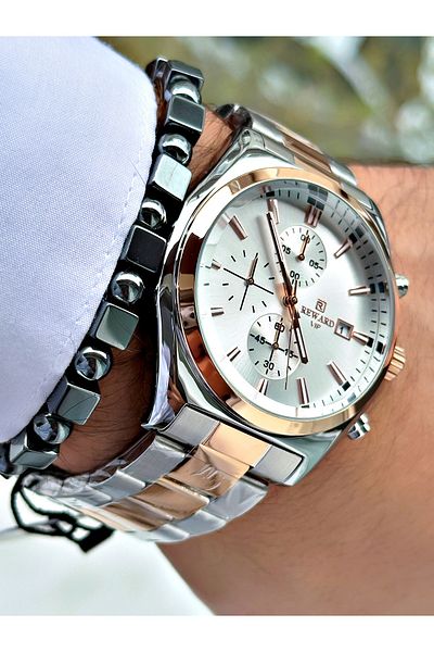 Reward Silver Color Function Steel Cord Men's Wrist Watch + Bracelet
