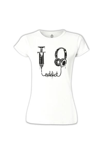 Lord T-Shirt الموسيقى - تي شيرت نسائي أبيض مدمن