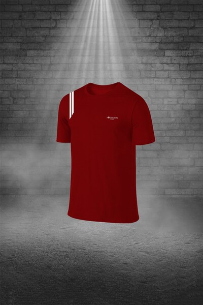 POSEIDON STORM Men's Burgundy Fit Pocketed Unprinted Crew Neck T-Shirt Shorts Athlete Bottom Top Set (S-3Xl)
