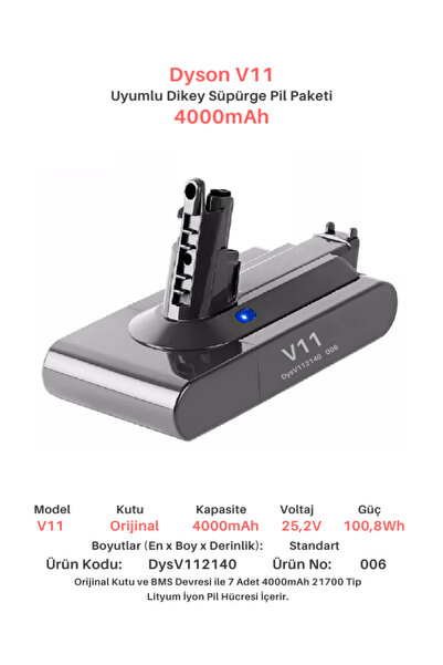 ROBOGİL Dyson V11 4000mah Uyumlu Bataryası Dikey Süpürge Pili Dysv112140