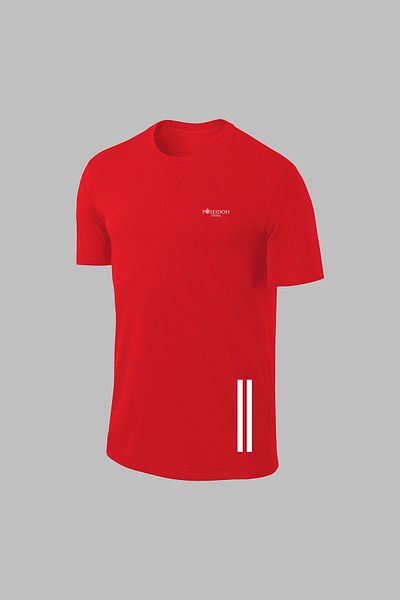 POSEIDON STORM Мъжки червен костюм Dri-fit - комплект от джоб, обикновена яка, тениска с къс ръкав и шорти
