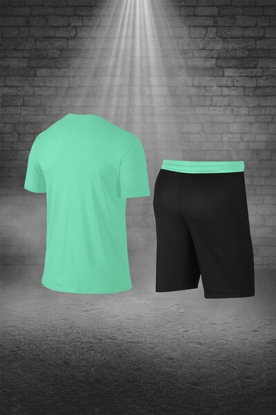 POSEIDON STORM Plus Size Men's Aqua Green Dri-Fit Crew Neck Athlete Casual T-Shirt Shorts Two-Piece Set (4Xl-10Xl)