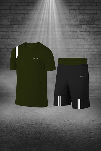 POSEIDON STORM طقم تي شيرت رجالي كبير الحجم من القماش الكاكي Dri-fit مع جيوب مريحة ورقبة دائرية (4XL-10XL)