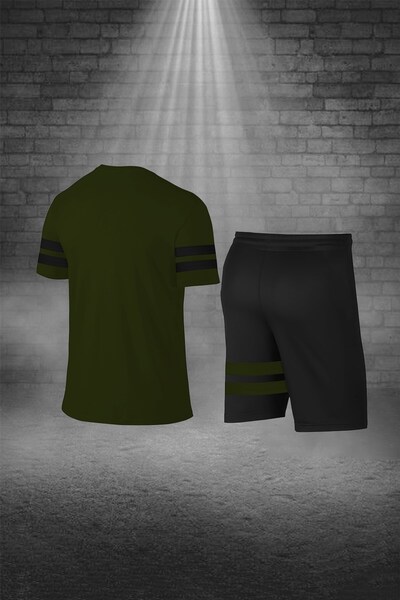 POSEIDON STORM Plus Size Men's Khaki Dri-Fit Unprinted Collar Short Sleeve T-Shirt Shorts Bottom Top Sports Set (4Xl-10Xl)