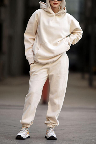 ruNadeS Γυναικεία βαμβακερή φόρμα με κουκούλα με ελαστική εφαρμογή για περπάτημα