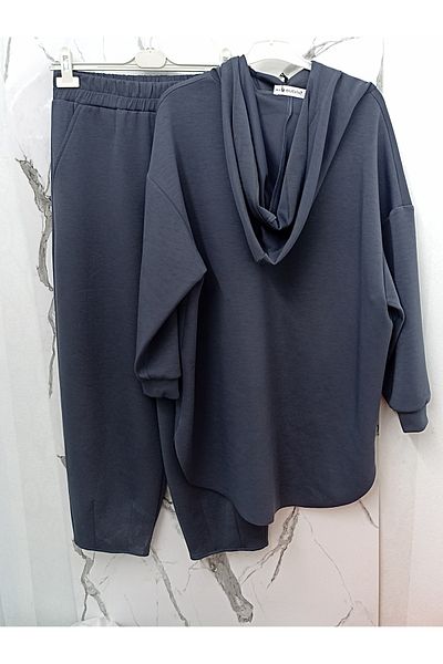 Puane Women's Modal Fabric Hooded Asymmetric Cut Trousers Tunic Suit 14279