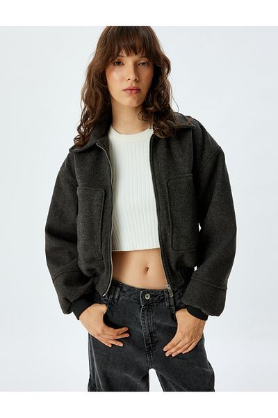 Koton Gray Women's Bomber Jacket