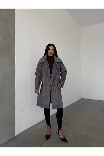 CLB COLLECTION Palton de piele intoarsa de dama Palton de lana cu nasturi