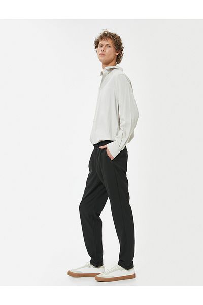 Koton Υφασμάτινο παντελόνι Chino Slim Fit Μέση με κορδόνια με διπλωμένο πόδι με λεπτομέρεια τσέπης