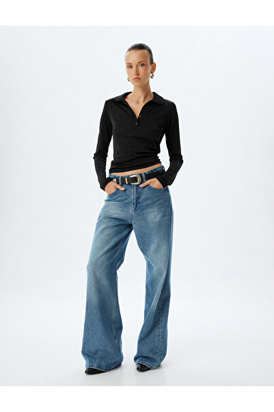 Koton Polo Yaka Tişört Basic Uzun Kollu Düğmeli Slim Fit