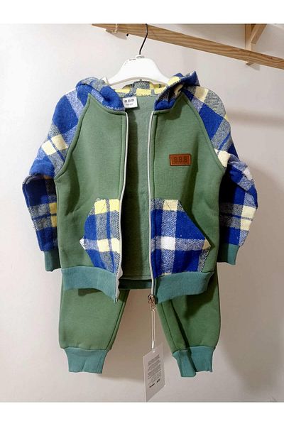 krm kerem bebe Thick Winter Fleece Inside Zippered Hooded Children's Tracksuit Set