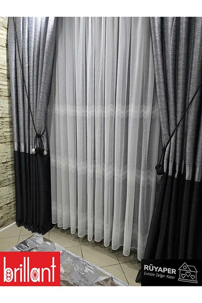 Brillant Rüyaper New Season Top Gray Bottom Anthracite Silver Bordered Background Curtain