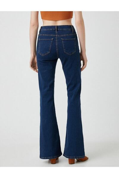 Ramrod Koyu Mavi Solmaz Yüksek Bel Ispanyol Jeans Renk Solmayan Ispanyol Paça Kot Pantolon