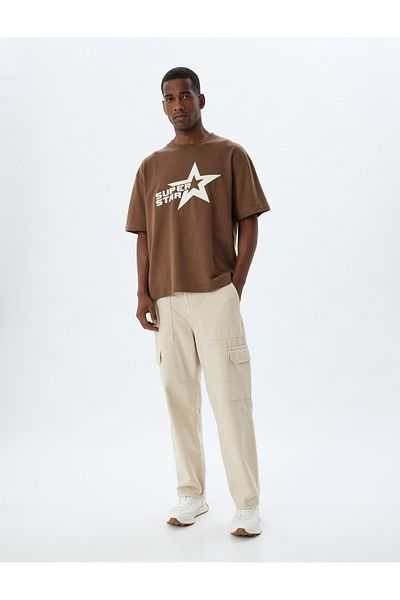 Koton Star PrintedOversize Cotton T-shirt - Crew Neck, κοντό μανίκι