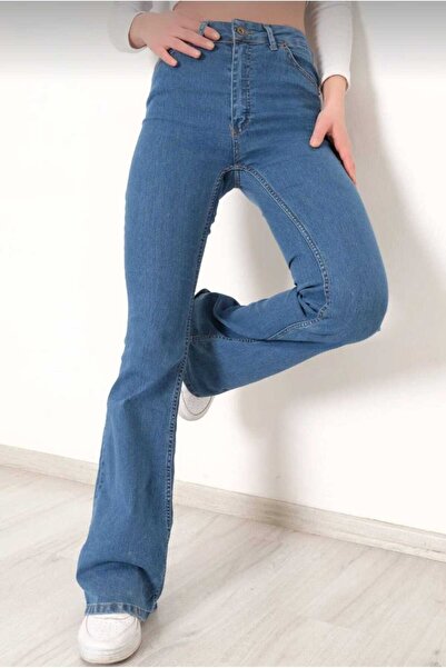 LİMABEL Flared Leg Jeans Medium Blue Flared Jeans High Waist Jeans