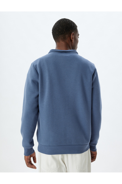 Koton Half Zip Collar Basic Ribbed Cotton Blended Long Sleeve Sweatshirt