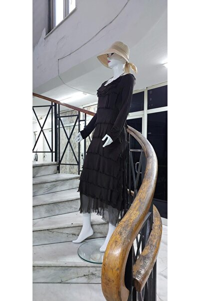 Bohem Stil Italyan 2 beden İnce Gösteren Kat Kat Uzun Kol Taşlanmış İpek Elbise