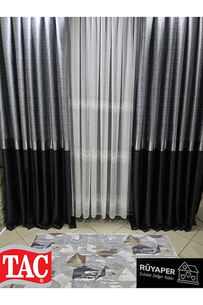 Taç Rüyaper Trend Product Top Gray Bottom Anthracite Silver Bordered Background Curtain