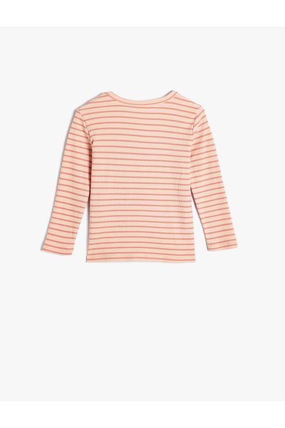 Koton Long Sleeve Crew Neck Ribbed Cotton T-Shirt