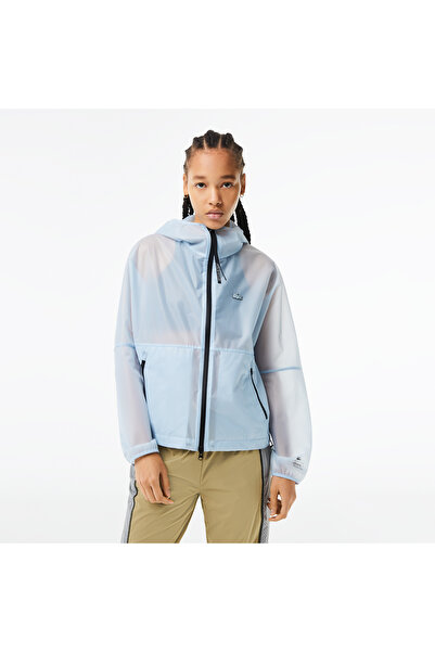 Lacoste Kadın Kapüşonlu Baskılı Mavi Rüzgarlık