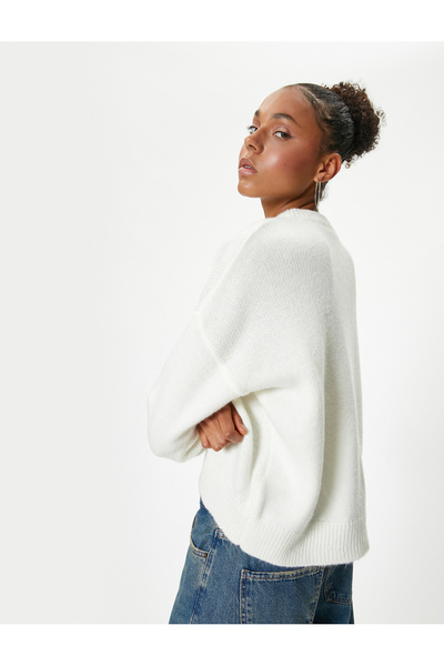 Koton Akrylový dlouhý pletený svetr s výstřihem