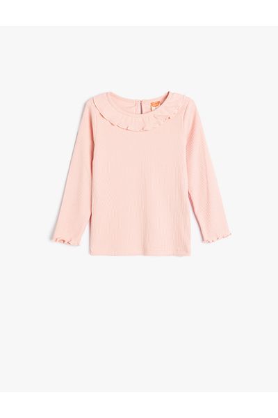 Koton Frilly Crew Neck Long Sleeve Cotton T-Shirt