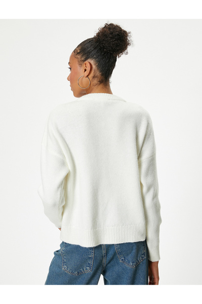 Koton Akrylový dlouhý pletený svetr s výstřihem