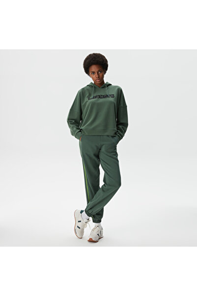 Lacoste Kadın Crop Fit Kapüşonlu Baskılı Yeşil Sweatshirt