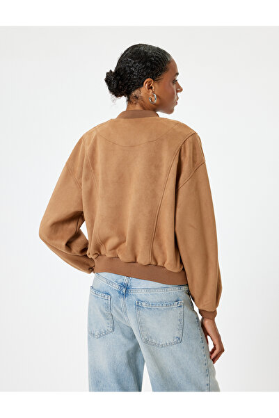 Koton Vysokoškolská bomber bunda semišového vzhledu s detaily na patentky a kapsami s žebrováním